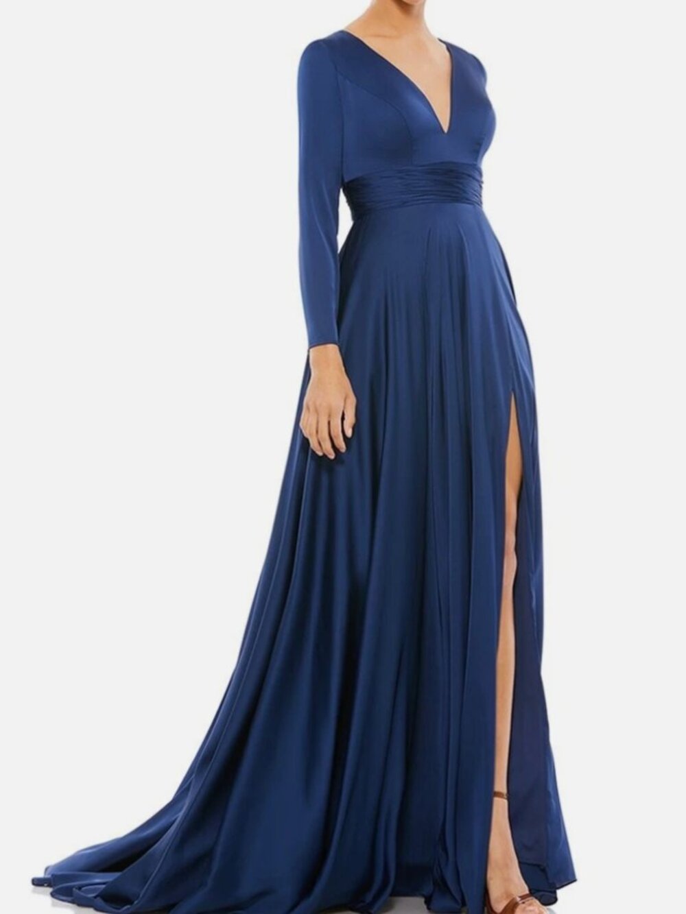 Mac‎ Duggal 55245 Long Sleeve Ruched Waist Satin Gown Dress Size 16